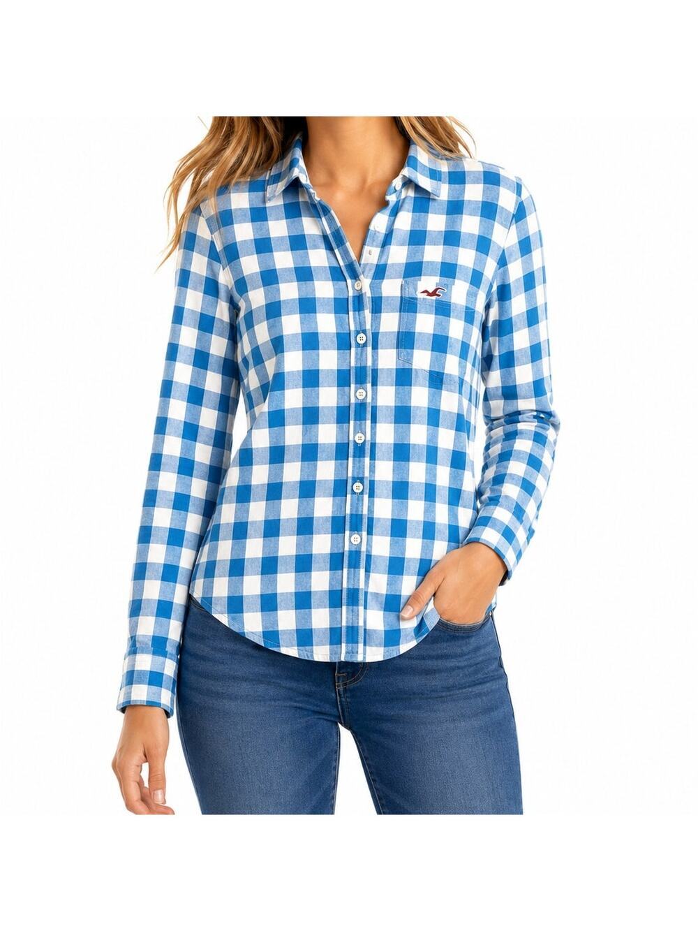 Hollister Blue and White Gingham Button Down